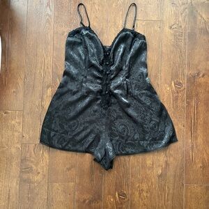 Vintage 80/90s Satin Jacquard Romper Teddy Lingerie Sleepwear